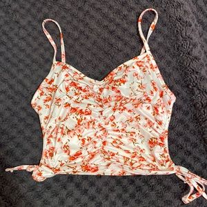 XS Pink and white tank top with adjustable strings